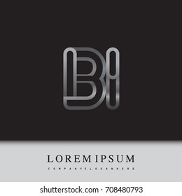 initial logo letter BI, linked outline gray colored, rounded logotype