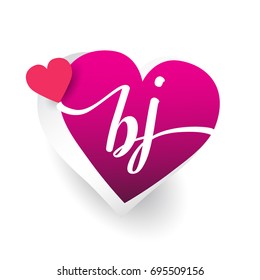 initial logo letter BJ with heart shape red colored, logo design for wedding invitation, wedding name and business name.