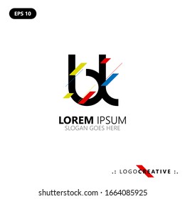 Initial logo letter BL lowercase linked template. Black letter with ornament red yellow blue isolated on white background. Modern Abstract Design for business company. Vector Illustration. EPS 10