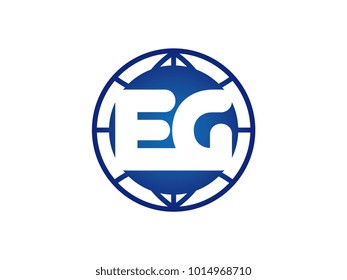 The initial logo of the letter EG in the blue Globe