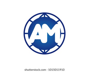The initial logo of the letter AM in the blue Globe