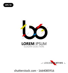 Initial logo letter BO lowercase linked template. Black letter with ornament red yellow blue isolated on white background. Modern Abstract Design for business company. Vector Illustration. EPS 10