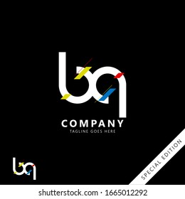 Initial logo letter BQ lowercase linked template. White letter with ornament red yellow blue isolated on black background. Modern Abstract Design for business company. Vector Illustration.