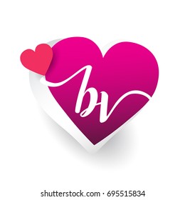 initial logo letter BV with heart shape red colored, logo design for wedding invitation, wedding name and business name.
