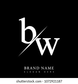 initial logo letter BW for company name black and white color and slash design. vector logotype for business and company identity.