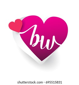 initial logo letter BW with heart shape red colored, logo design for wedding invitation, wedding name and business name