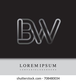 initial logo letter BW, linked outline gray colored, rounded logotype