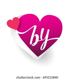 initial logo letter BY with heart shape red colored, logo design for wedding invitation, wedding name and business name.