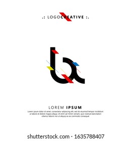 Initial logo letter BZ lowercase linked template. Black letter with ornament red yellow blue isolated on white background. Modern Abstract Design for business company. Vector Illustration.