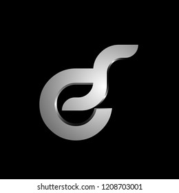 Initial logo Letter c or e and S Logo Design in silver color on Black background