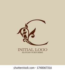 Initial logo letter C luxury style. Vintage nature floral Leaves concept logo design template