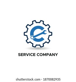 Initial logo with Letter C Wrench and Gear Icon vector for mechanic, setting, repair, and service company