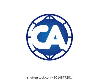 The initial logo of the letter CA in the blue Globe
