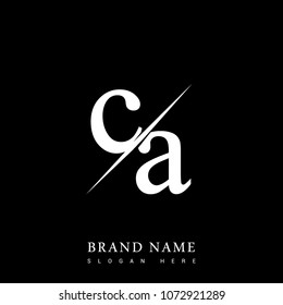 initial logo letter CA for company name black and white color and slash design. vector logotype for business and company identity.