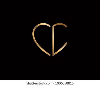 initial logo letter CC with heart shape gold colored, logo design for wedding invitation, wedding name and business name.