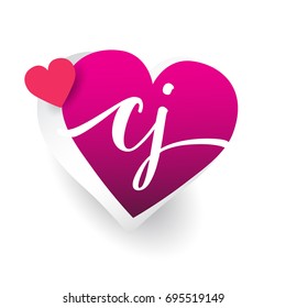 initial logo letter CJ with heart shape red colored, logo design for wedding invitation, wedding name and business name.