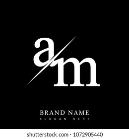 initial logo letter AM for company name black and white color and slash design. vector logotype for business and company identity.