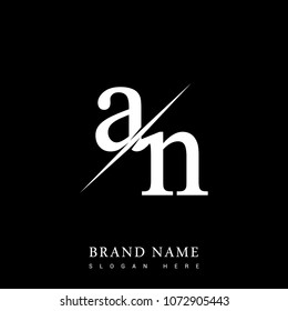 initial logo letter AN for company name black and white color and slash design. vector logotype for business and company identity.