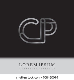 initial logo letter CP, linked outline gray colored, rounded logotype