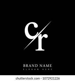 initial logo letter CR for company name black and white color and slash design. vector logotype for business and company identity.