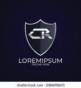 Initial logo letter CR RC with shield Icon silver color