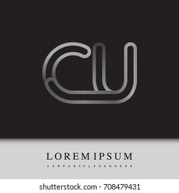 initial logo letter CU, linked outline gray colored, rounded logotype