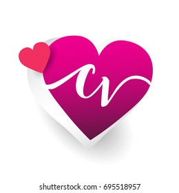initial logo letter CV with heart shape red colored, logo design for wedding invitation, wedding name and business name.