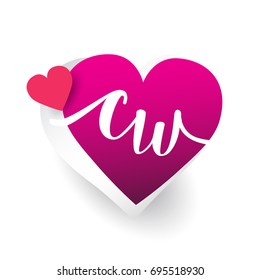 initial logo letter CW with heart shape red colored, logo design for wedding invitation, wedding name and business name.