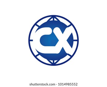 The initial logo of the letter CX in the blue Globe