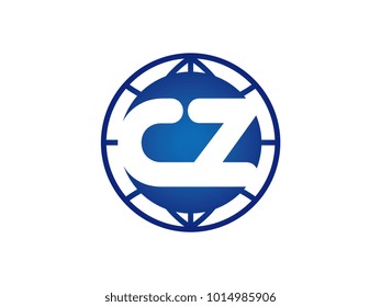 The initial logo of the letter CZ in the blue Globe