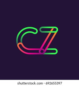 initial logo letter CZ, linked outline rounded logo, colorful initial logo for business name and company identity.
