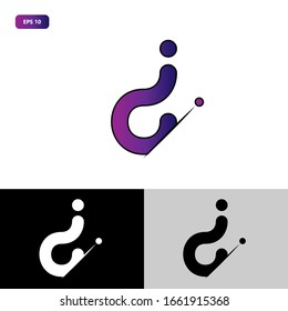 Initial logo letter D lowercase sliced design template. Purple color gradation, white and black letter isolated on white, black and grey background. Suitable for business, consulting company. EPS 10