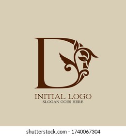 Initial logo letter D luxury style. Vintage nature floral Leaves concept logo design template