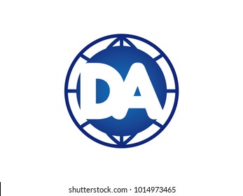 The initial logo of the letter DA in the blue Globe