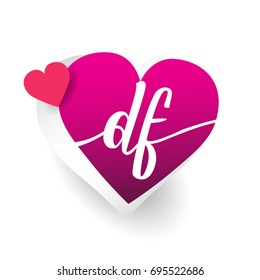 initial logo letter DF with heart shape red colored, logo design for wedding invitation, wedding name and business name.