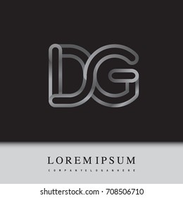 initial logo letter DG, linked outline silver colored, rounded logotype