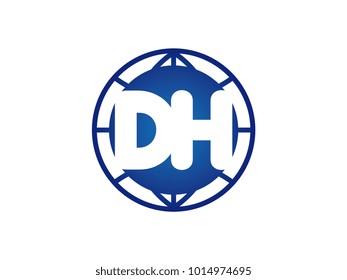 The initial logo of the letter DH in the blue Globe