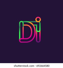 initial logo letter DI, linked outline rounded logo, colorful initial logo for business name and company identity.