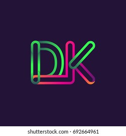 initial logo letter DK, linked outline rounded logo, colorful initial logo for business name and company identity.