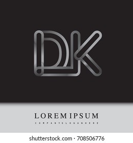 initial logo letter DK, linked outline silver colored, rounded logotype