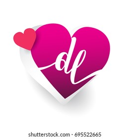 initial logo letter DL with heart shape red colored, logo design for wedding invitation, wedding name and business name.