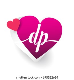 initial logo letter DP with heart shape red colored, logo design for wedding invitation, wedding name and business name.