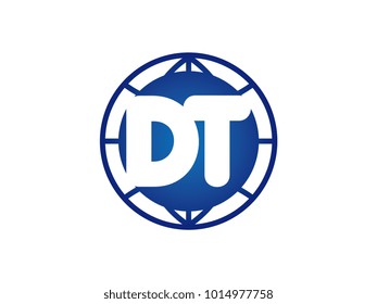 The initial logo of the letter DT in the blue Globe