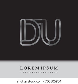 initial logo letter DU, linked outline silver colored, rounded logotype