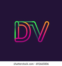 initial logo letter DV, linked outline rounded logo, colorful initial logo for business name and company identity.