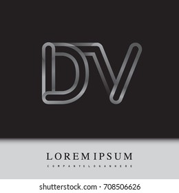 initial logo letter DV, linked outline silver colored, rounded logotype