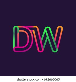 initial logo letter DW, linked outline rounded logo, colorful initial logo for business name and company identity.