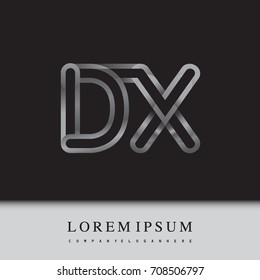 initial logo letter DX, linked outline silver colored, rounded logotype.