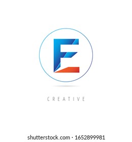 The initial logo of the letter E with the concept in a circle and cut