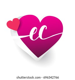 initial logo letter EC with heart shape red colored, logo design for wedding invitation, wedding name and business name.
